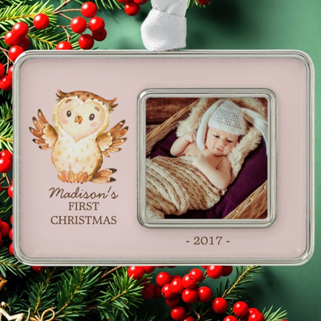 Woodland Girls Baby's 1. Weihnachts-Foto Ornament Rahmen-Ornament Silber (Von Creator hochgeladen)