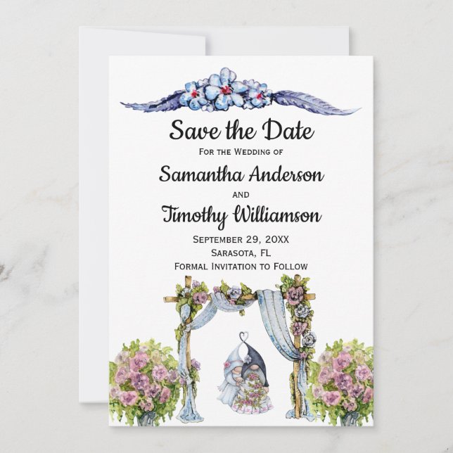 Woodland Gnomes Wedding Floral Skandinavien Save The Date (Vorderseite)