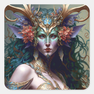 Woodland Goddess Fantasy Art Quadratischer Aufkleber