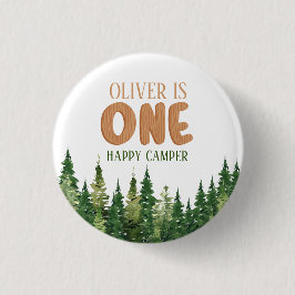 Woodland Green Happy Camper First Birthday Button