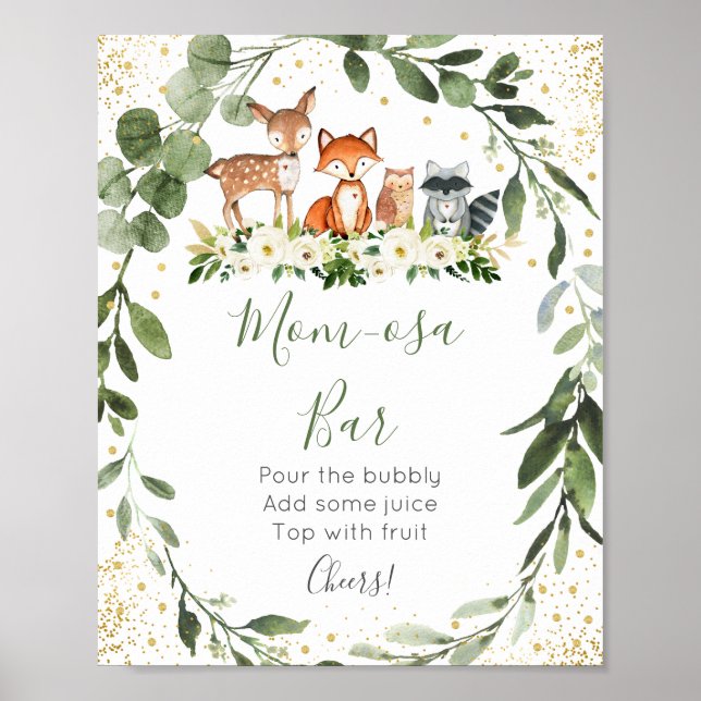 Woodland Greenery Baby Shower Mimosa Bar Poster (Vorne)