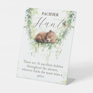 Woodland Greenery Baby Shower Schnuller Jagdspiel Sockelschild
