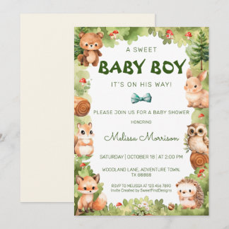 Woodland Greenery Sweet Baby Boy Dusche Einladung