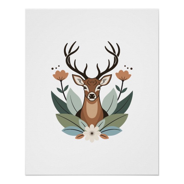 Woodland Harmony – Boho Deer Botanical Illustratio Poster (Vorderseite)