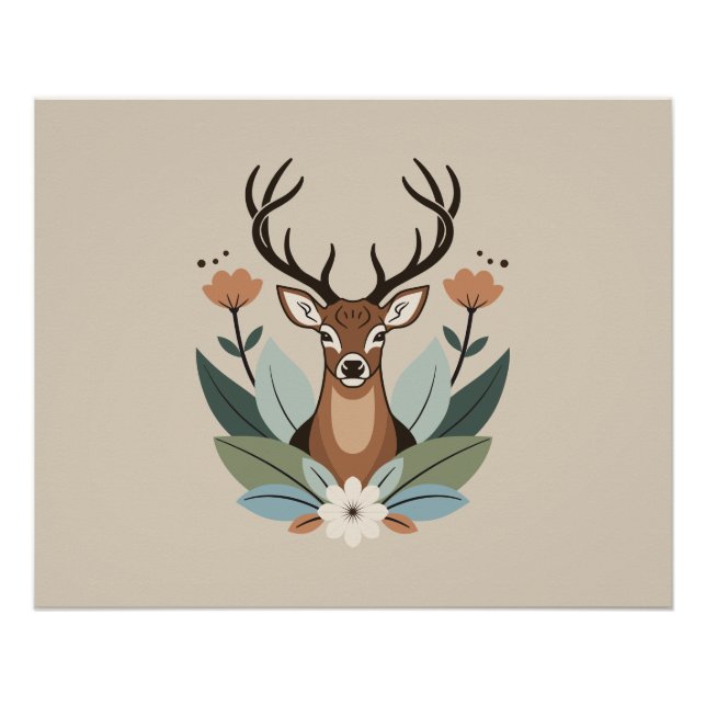 Woodland Harmony – Boho Deer Botanical Illustratio Poster (Vorderseite)