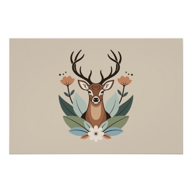 Woodland Harmony – Boho Deer Botanical Illustratio Poster (Vorderseite)