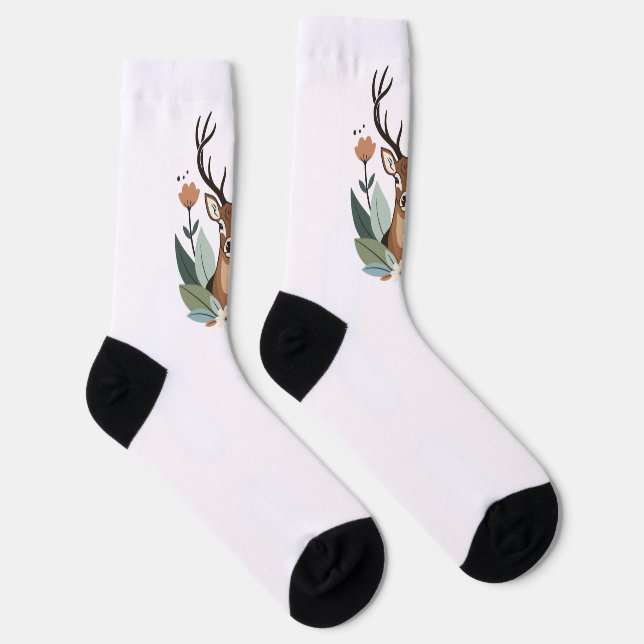 Woodland Harmony – Boho Deer Botanical Illustratio Socken (Rechts)