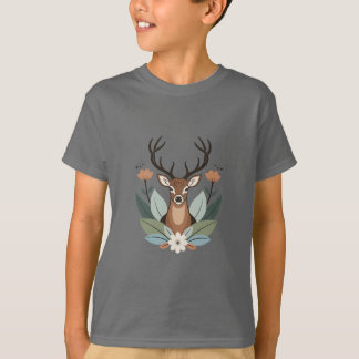 Woodland Harmony – Boho Deer Botanical Illustratio T-Shirt