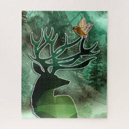 Woodland Harmony Buck with a Hawk Wildlife Puzzle
