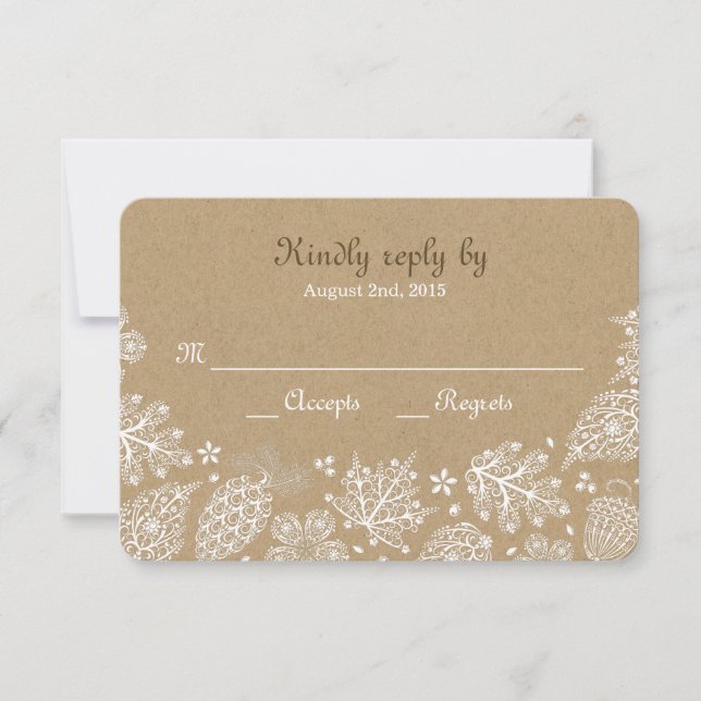 Woodland Heart Lacy Blätter Hochzeit im Herbst UAW RSVP Karte (Vorderseite)