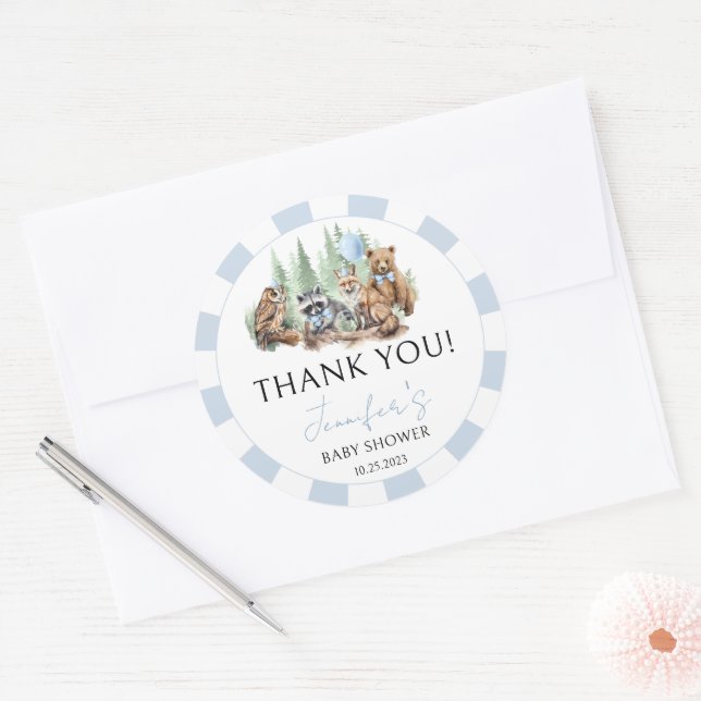 Woodland hellblauer Wald Kinderdusche Runder Aufkleber (Umschlag)