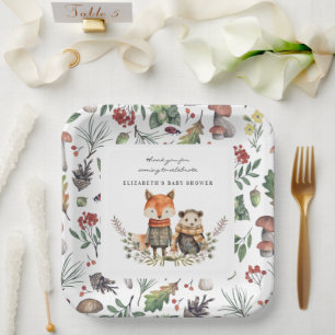Woodland Herbst Baby - Dusche für Waldtiere Pappteller