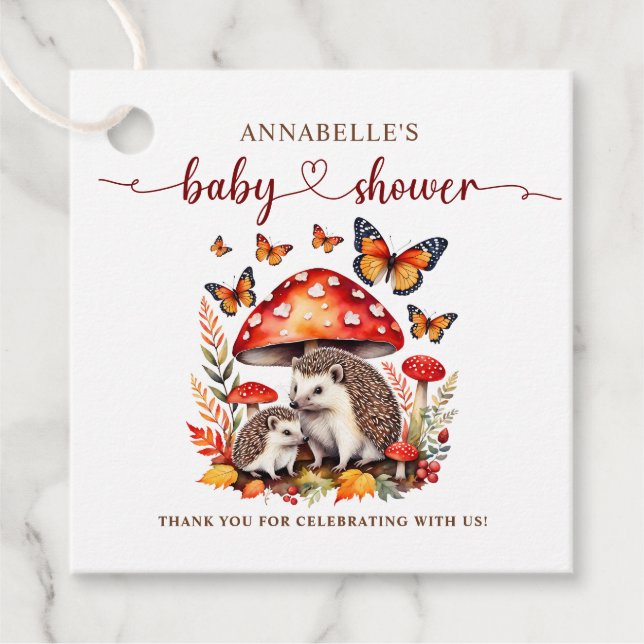 Woodland Herbst Igel Kinderdusche Geschenkanhänger (Vorderseite)