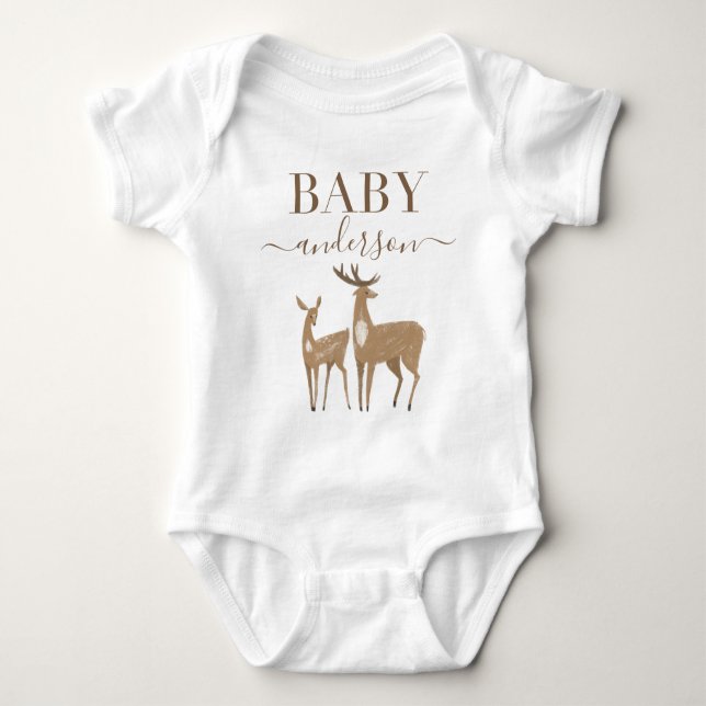 Woodland Hirsche natürliche moderne Babydusche Baby Strampler (Vorderseite)