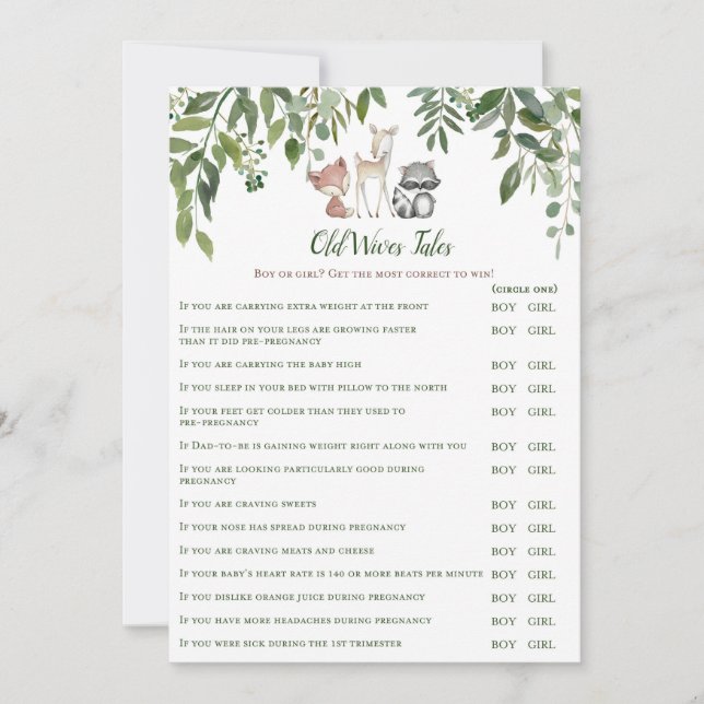 Woodland Kinderdusche Alte Ehefrauen Erzählspiel Einladung (Vorderseite)