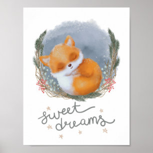 Woodland Kinderzimmer Sweet Dreams Baby Fox Poster