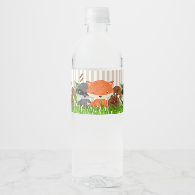 Woodland Kreaturen Baby Dusche Wasserflaschen Labe Wasserflaschenetikett (Vorderseite)