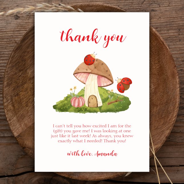 Woodland Ladybug Mushroom Babydusche Dankeskarte (Woodland Ladybug Mushroom Baby Shower Thank You Card)
