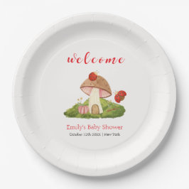 Woodland Ladybug Mushroom Babydusche Willkommen Pappteller