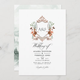Woodland Laurel Wappen Monogram Wedding Foto Einladung
