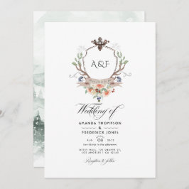Woodland Laurel Wappen Monogram Wedding Foto Einladung