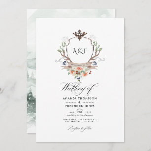 Woodland Laurel Wappen Monogram Wedding Foto Einladung