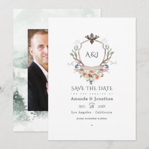 Woodland Laurel Wappen Monogram Wedding Foto Save The Date