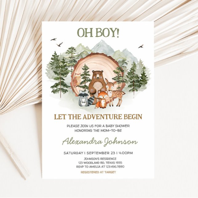 Woodland Ließ die Adventure Begin Baby Dusche Einladung (Forest Woodland Baby Shower Invitation)