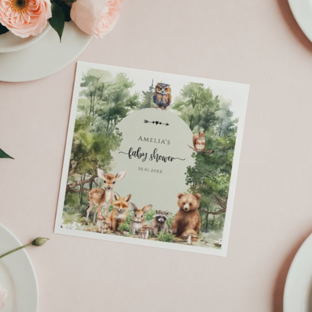 Woodland Ließ die Adventure Begin Baby Dusche Serviette (Von Creator hochgeladen)