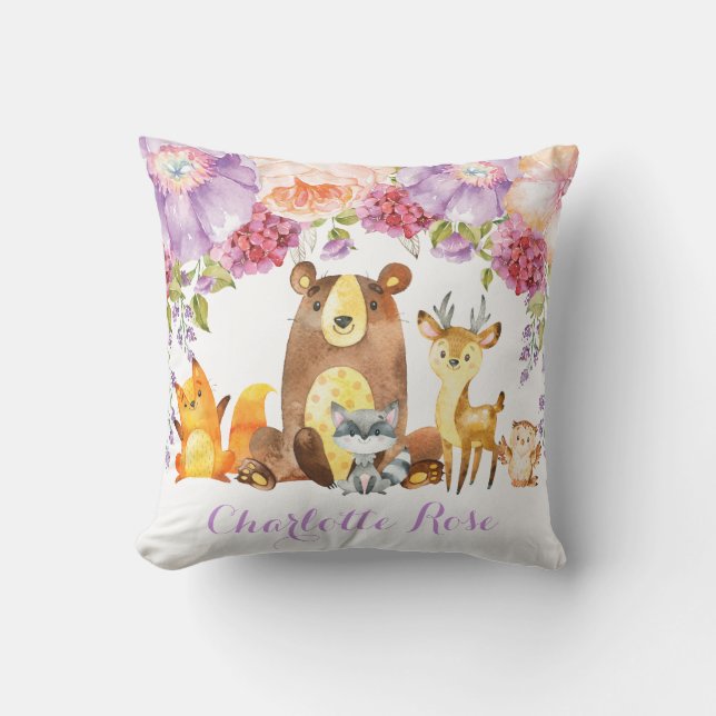 Woodland Lila Floral Baby Girl Kinderzimmer Dekora Kissen (Vorderseite)