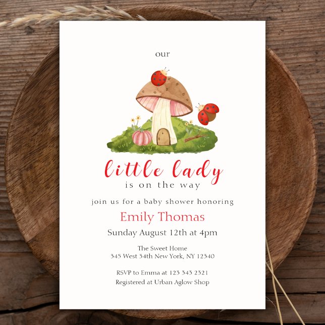 Woodland Little Lady Ladybug Mushroom Babydusche Einladung (Woodland Little Lady Ladybug Mushroom Baby Shower Invitation)
