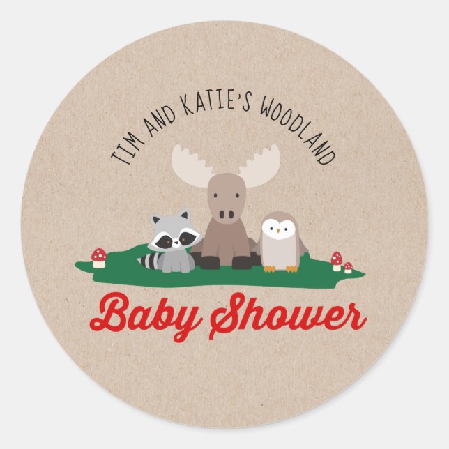Woodland Lumberjack Baby Shower Animals Stickers (Vorderseite)