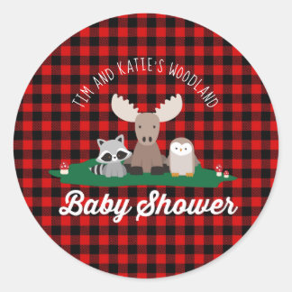 Woodland Lumberjack Baby Showtiere Rot Kariert Runder Aufkleber