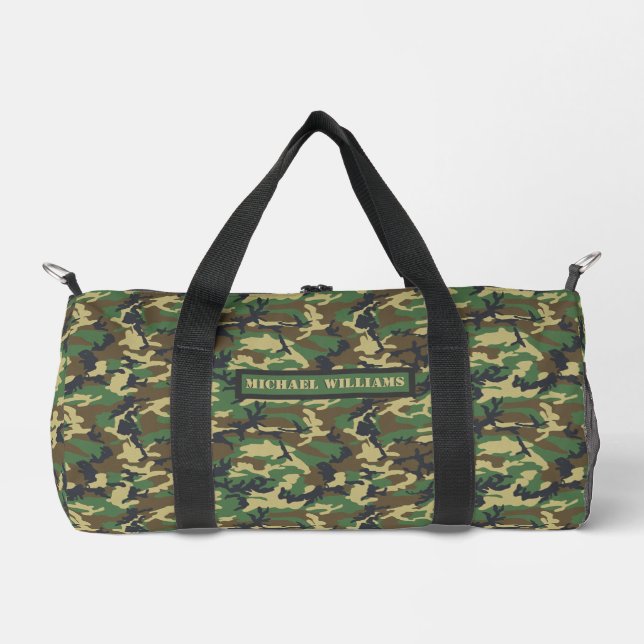 Woodland Militairy Camouflage Print - Personalisie Duffle Bag (Vorderseite)