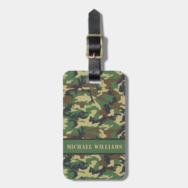 Woodland Military Camouflage Print - Personalisier Gepäckanhänger (Vorderseite vertikal)