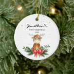 Woodland Moose Baby's First Christmas Keramik Ornament<br><div class="desc">Woodland Moose Baby's First Christmas Keramik Ornament</div>