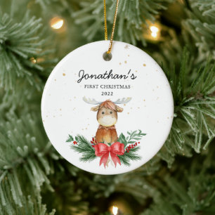 Woodland Moose Baby's First Christmas Keramik Ornament