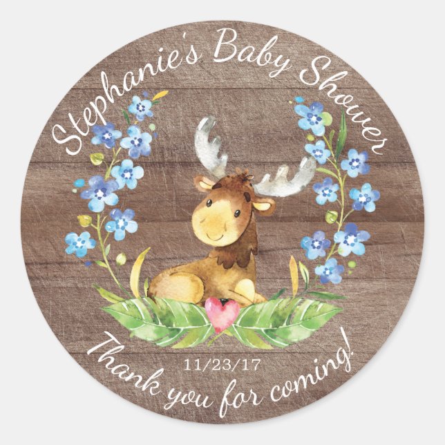 Woodland Moose Boys Baby Shoosh Sticker (Vorderseite)