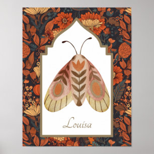Woodland Moth Earthy Floral Wall Art Poster