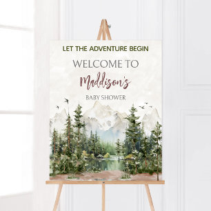 Woodland Mountain Baby Dusche Willkommen Poster