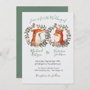 Woodland Mr. und Mrs. Fox Porträtkranz Hochzeit Einladung