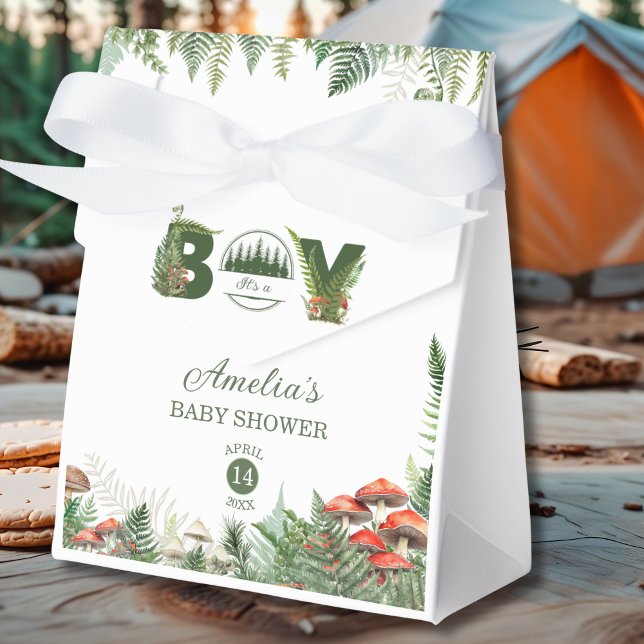 Woodland Mushroom & Fern It’s a Boy Baby Shower Geschenkschachtel (Von Creator hochgeladen)