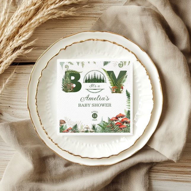 Woodland Mushroom & Fern It’s a Boy Baby Shower Serviette (Von Creator hochgeladen)