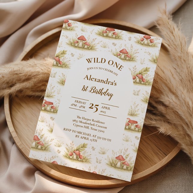 Woodland Mushroom Wild One Birthday Einladung (Von Creator hochgeladen)