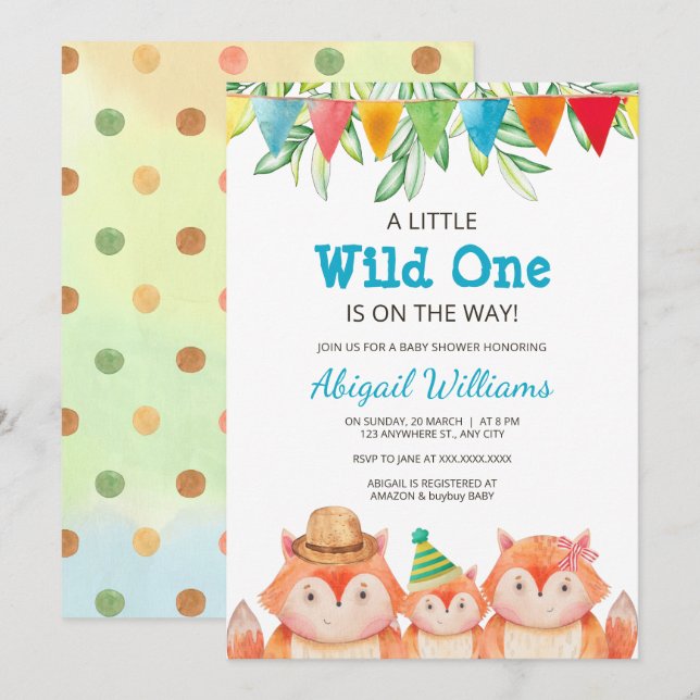 Woodland Niedlich Fox Baby Shower Wild One Einladung (Vorne/Hinten)