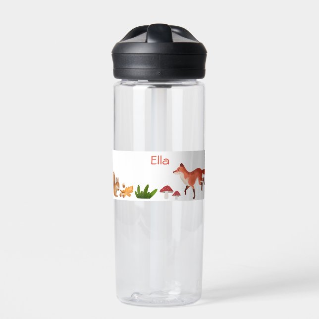 Woodland Niedlich Kids Personalisiert Fox Water Fl Trinkflasche (Vorderseite)