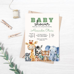 Woodland Niedlich Safari Kinderdusche Einladung
