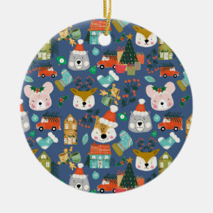 Woodland Niedlich Santa Animals Denim Blue Keramik Ornament