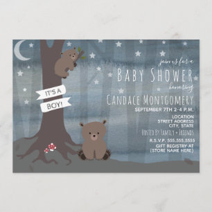 Woodland Night Bear Baby Dusche Einladung
