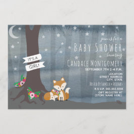 Woodland Night Fox Baby Shower - Mädchen Einladung